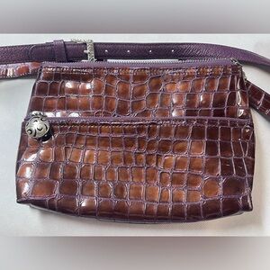 Brighton Croc-Embossed Outer and Leopard Print Interior Crossbody